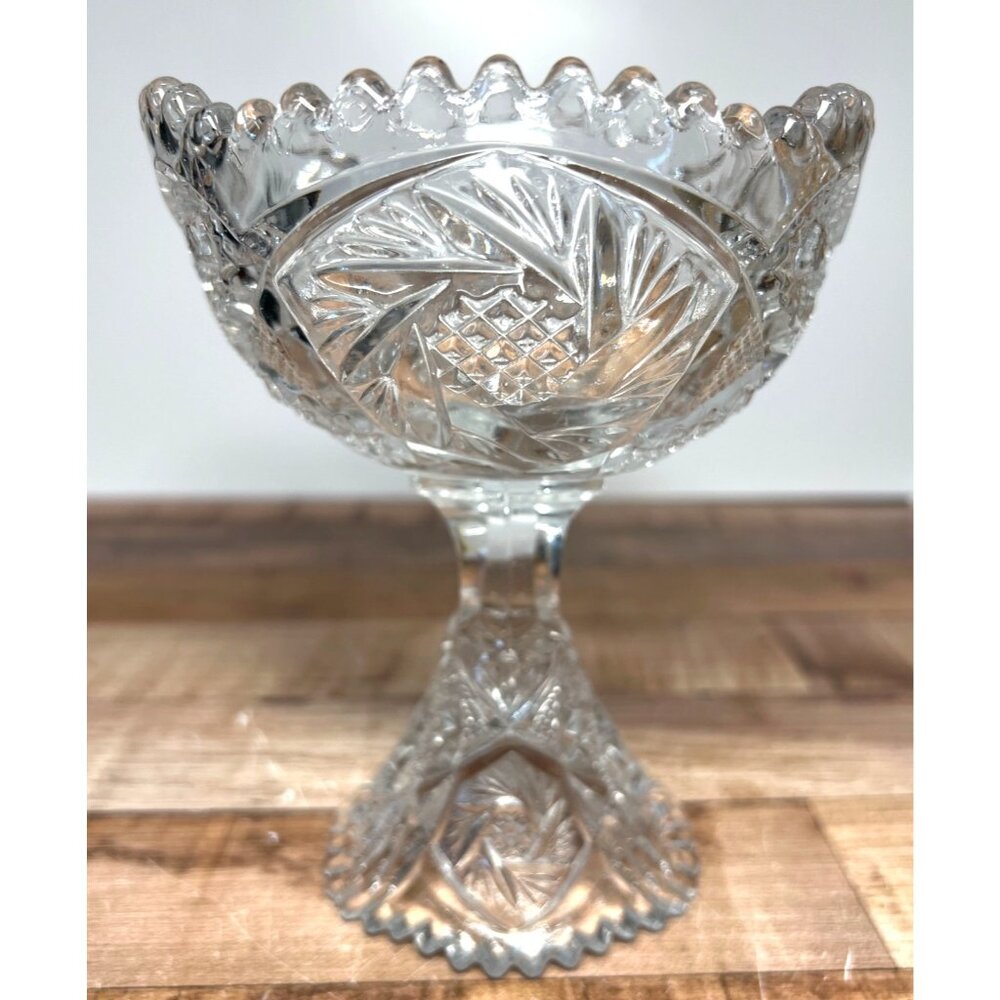 Vintage American Brilliant Cut Glass Crystal Pedestal Compote Centerpiece
